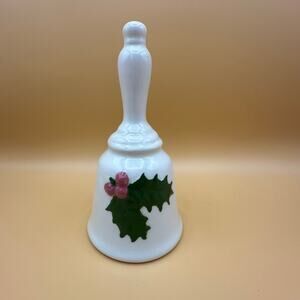 Vintage Christmas Bell Ceramic Mistletoe Holly Leaf Appx 6" tall